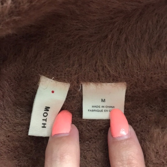 Moth Anthropologie Brown Fuzzy Short Sleeve Collar Polo Sweater Medium - Picture 5 of 5